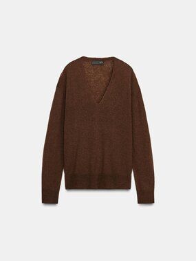 ZARA 100% Extra-SoftWoolV-NeckJumper| Brown | S